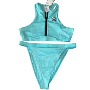 NWT, H&M Blue High-Neck Bikini Set w/Racerback, Sz L top and XL bottoms, RT $33